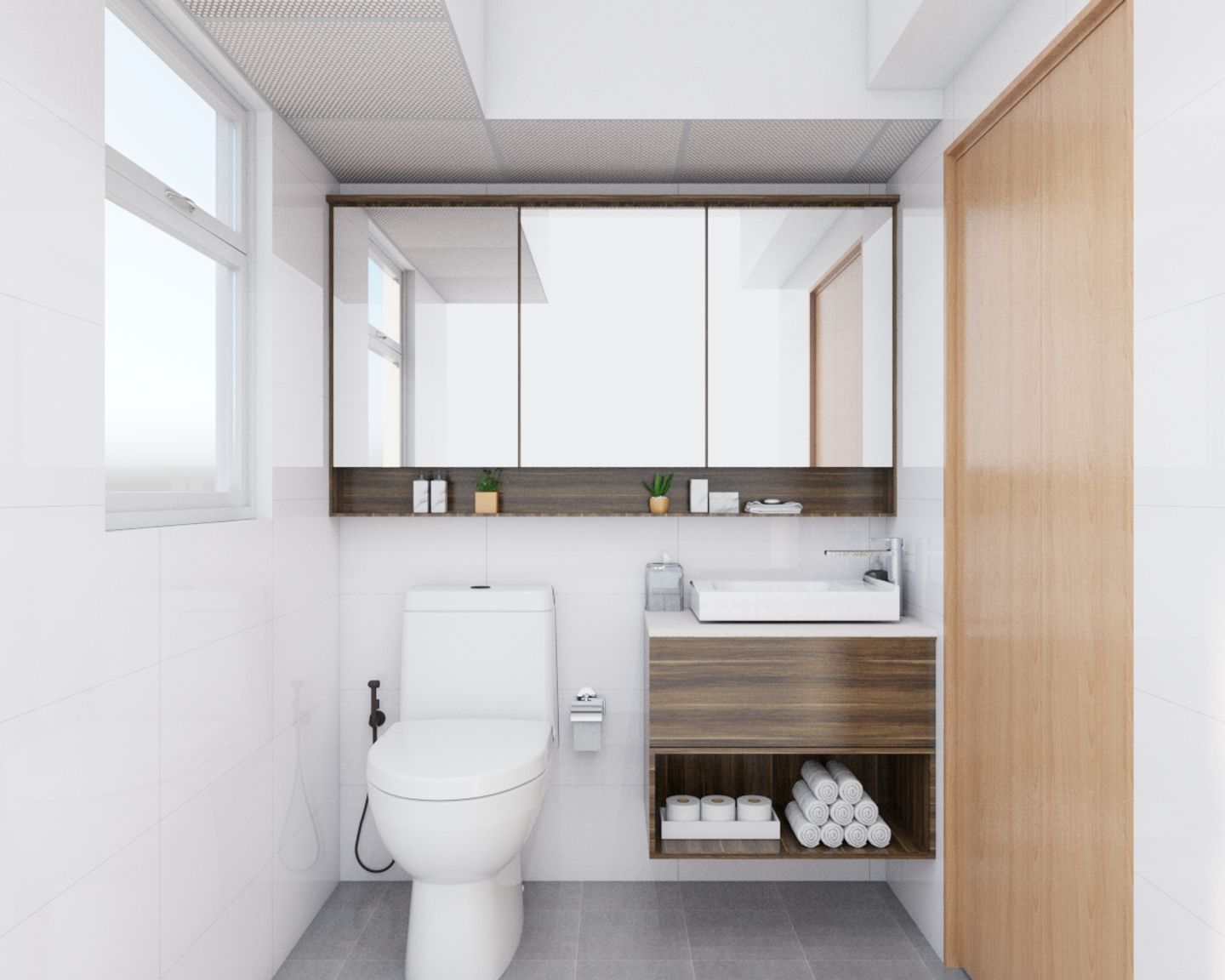 Easy-To Maintain Bathroom With Wooden Cabinet - Livspace