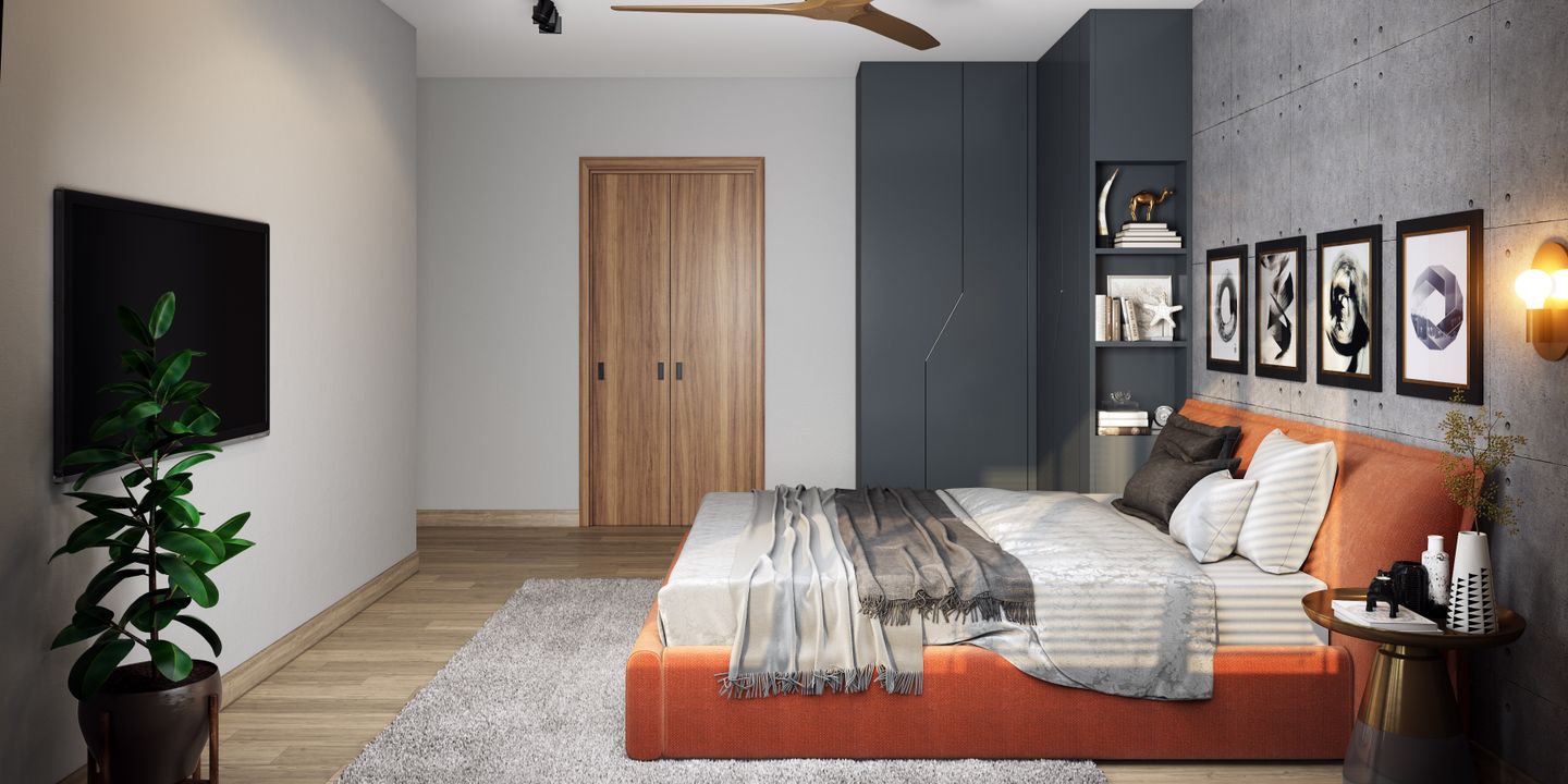 Modern Master Bedroom With Open-Shelved Wardrobes