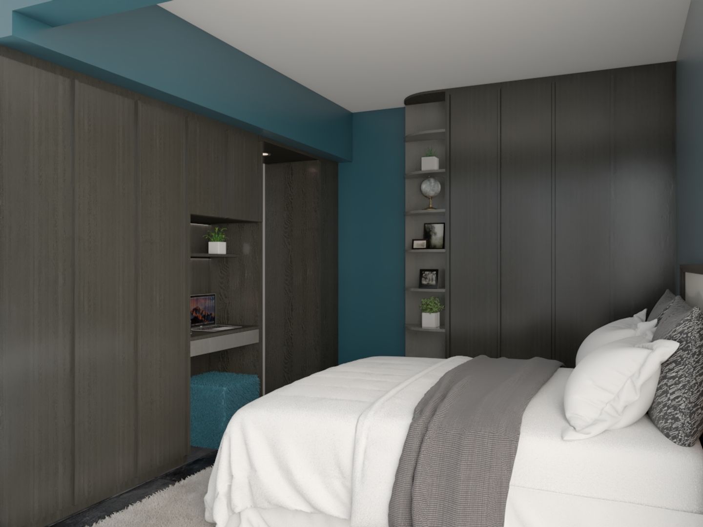 Compact Monochromatic Bedroom - Livspspace