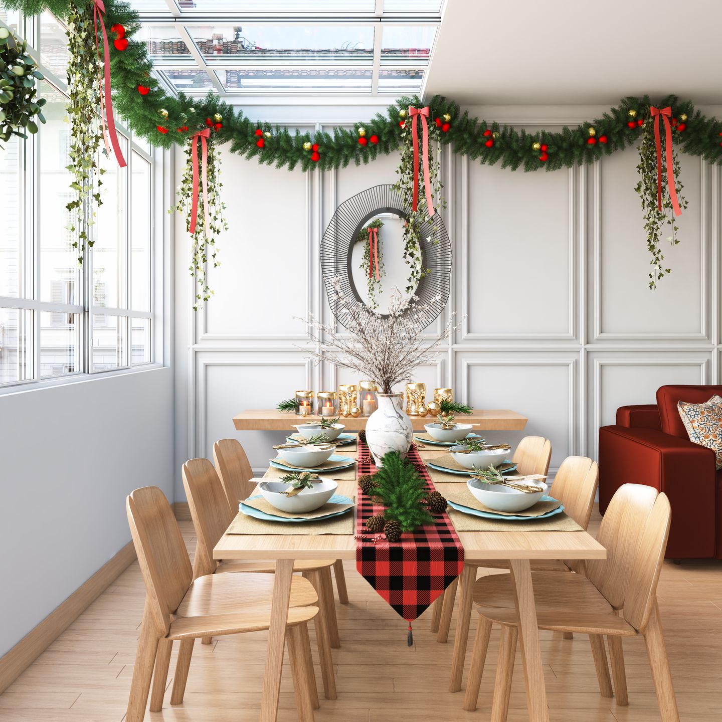 Well Lit Dining Room With Christmas Decor  - Livspace