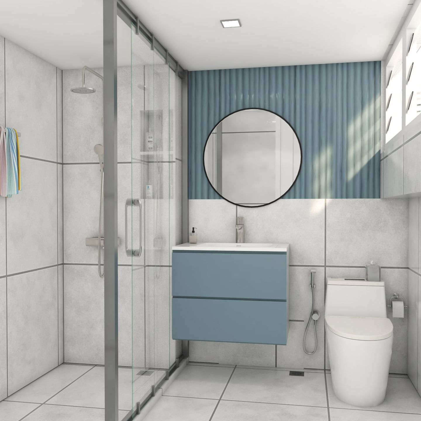 Matte Light Blue And White Tiles For Bathroom Walls - Livspace