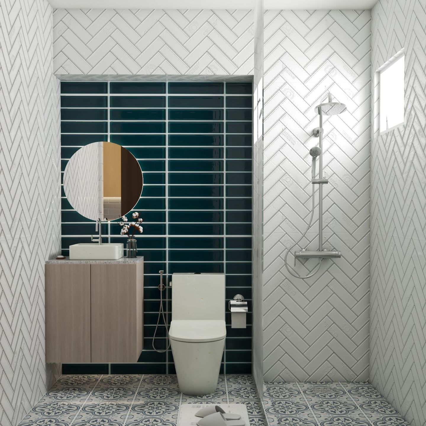 Green And White Matte Wall Tiles For Bathrooms - Livspace