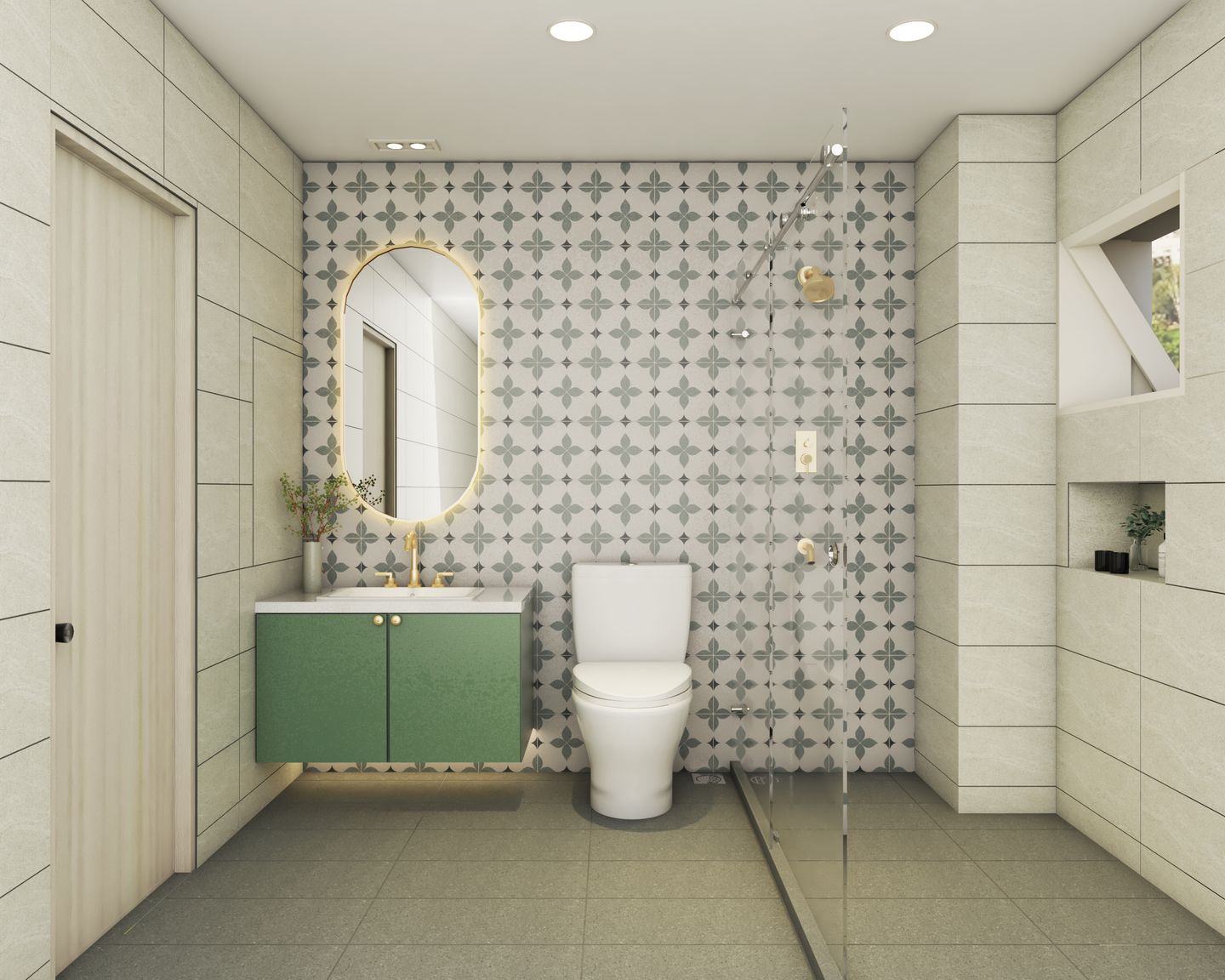 Contemporary Bathroom With Green Vanity - Livspace