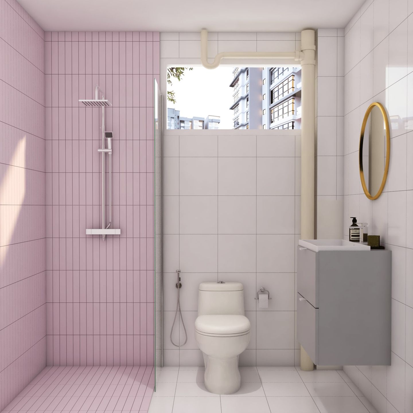 Dual Toned Compact Bathroom - Livspace