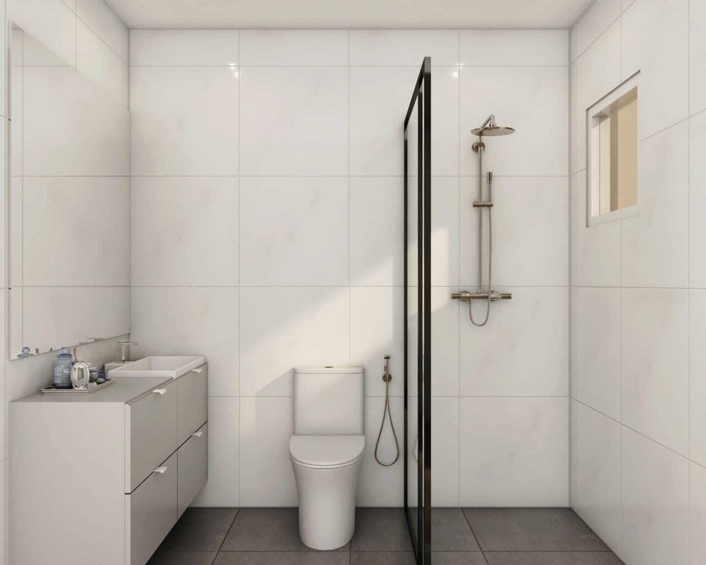 Contemporary White-Themed Bathroom - Livspace
