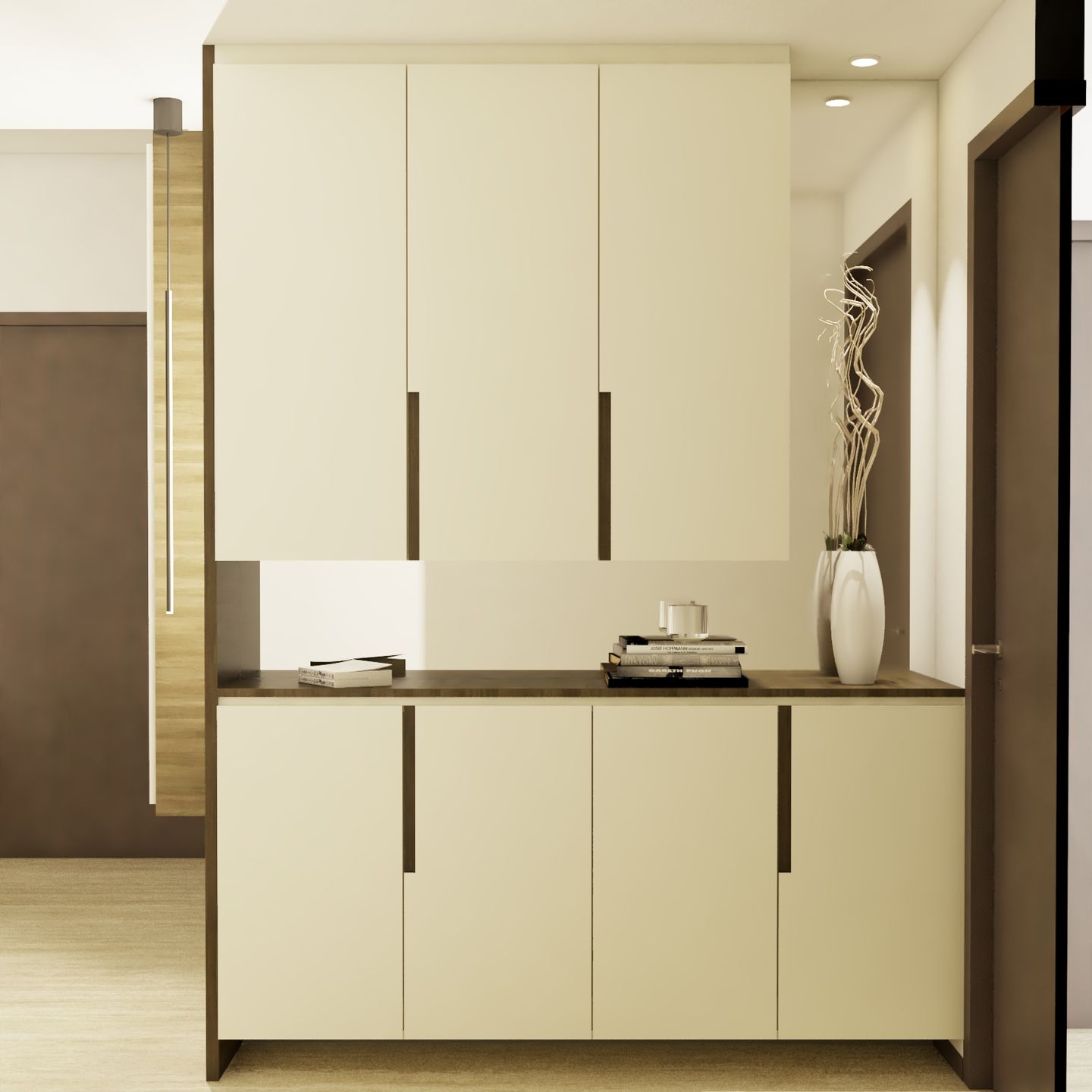 Cream And Brown Laminates Design For Storage Cabinets - Livspace