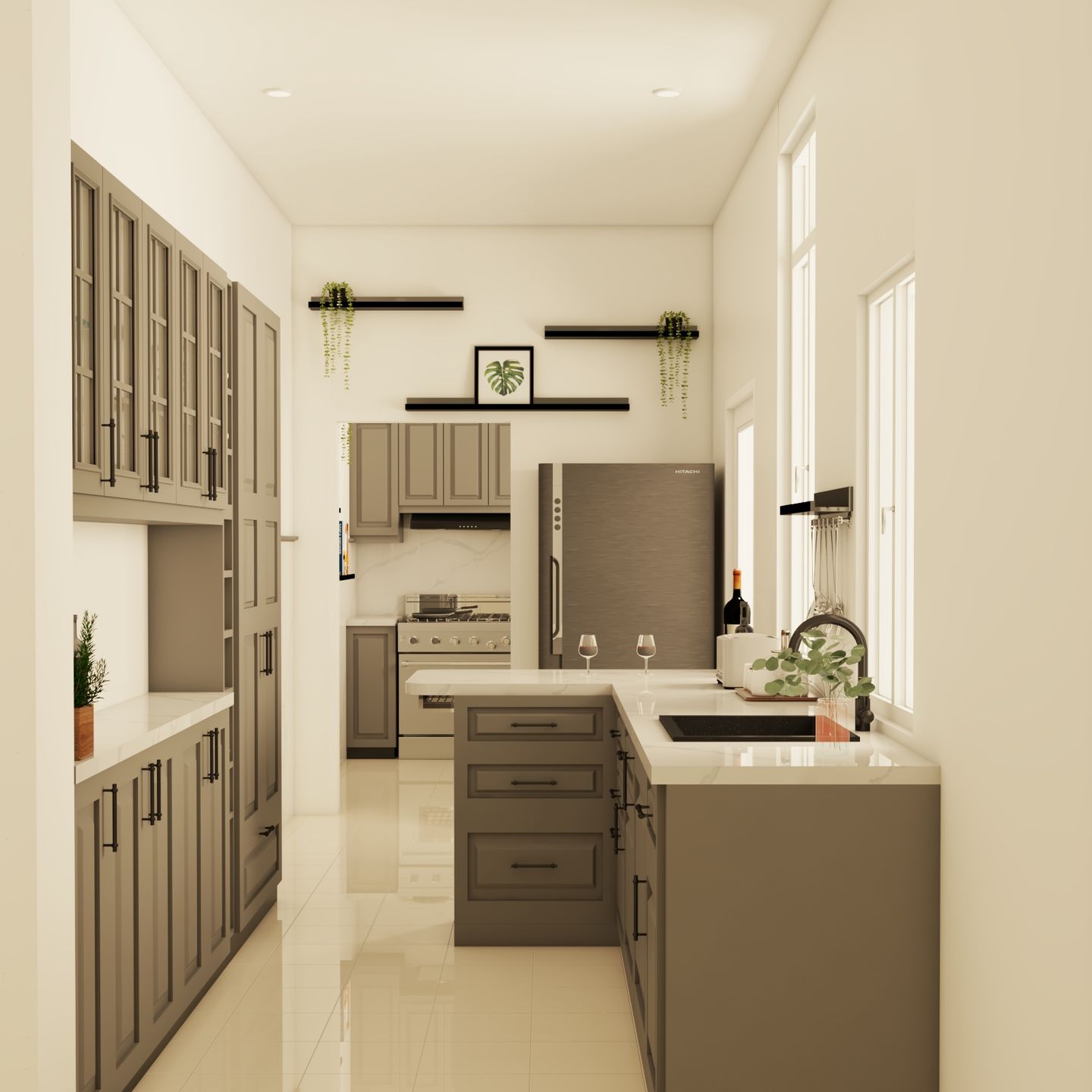 Grey Contemporary Kitchen Design -Livspace