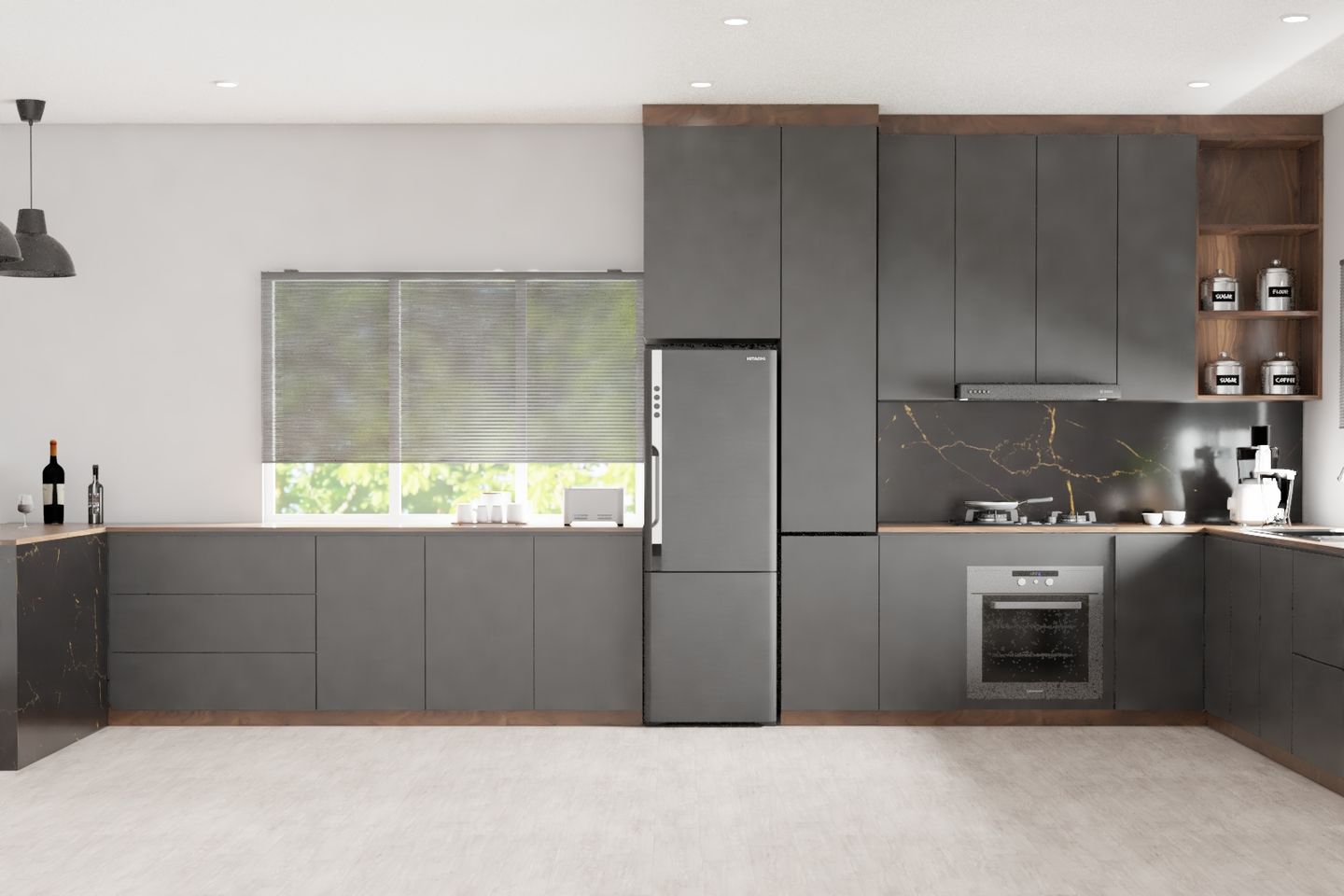 Classy Grey-Themed Kitchen - Livspace