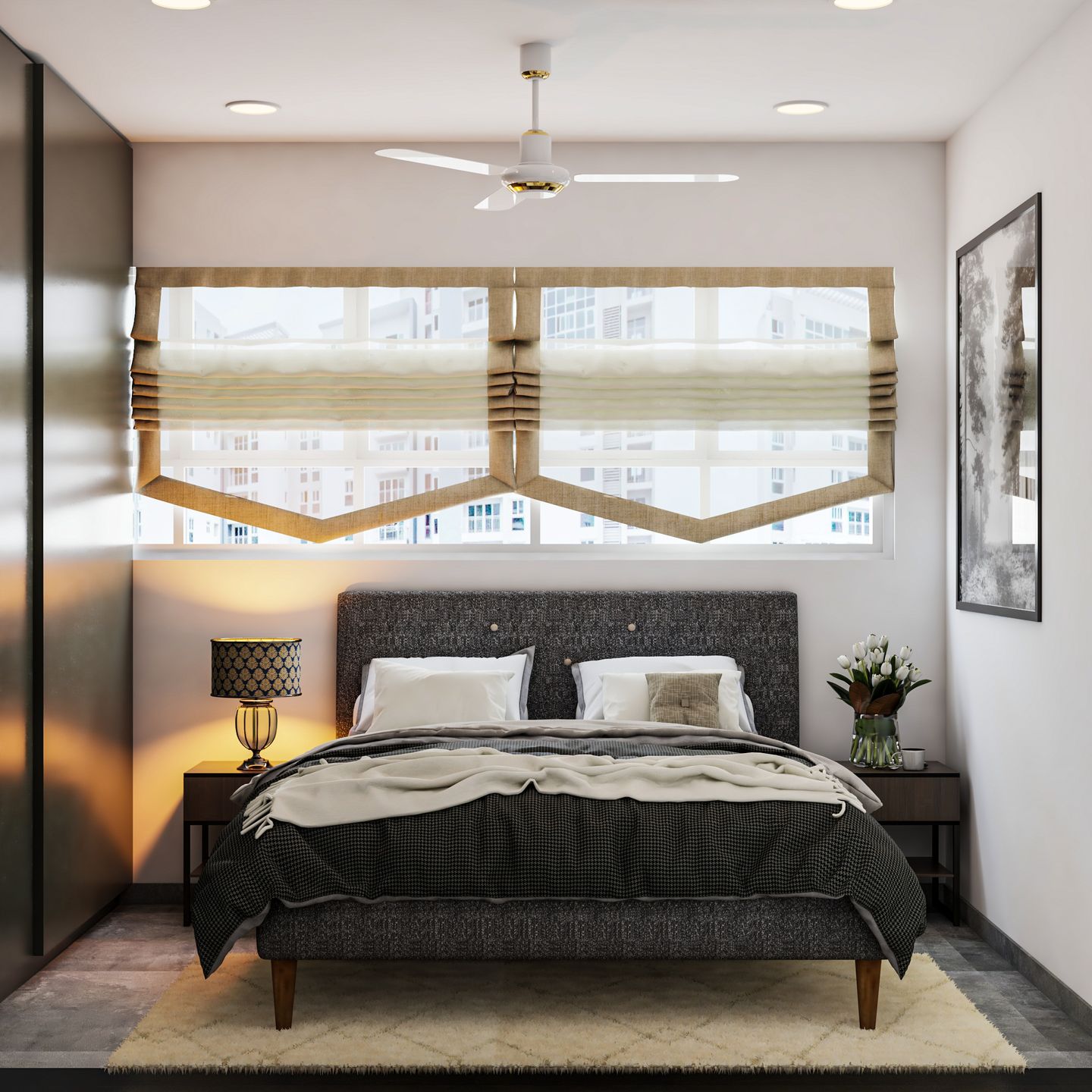 Modern Bedroom with Dark Interiors - Livspace