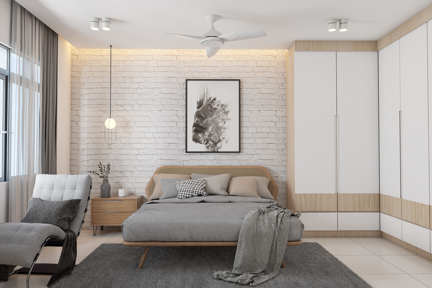 Scandinavian Bedroom Design with White and Wood Tones - Livspace