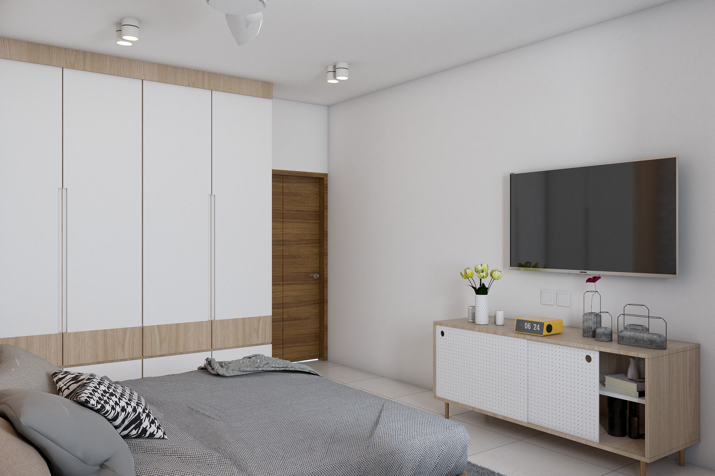 Scandinavian Bedroom Design with White and Wood Tones - Livspace