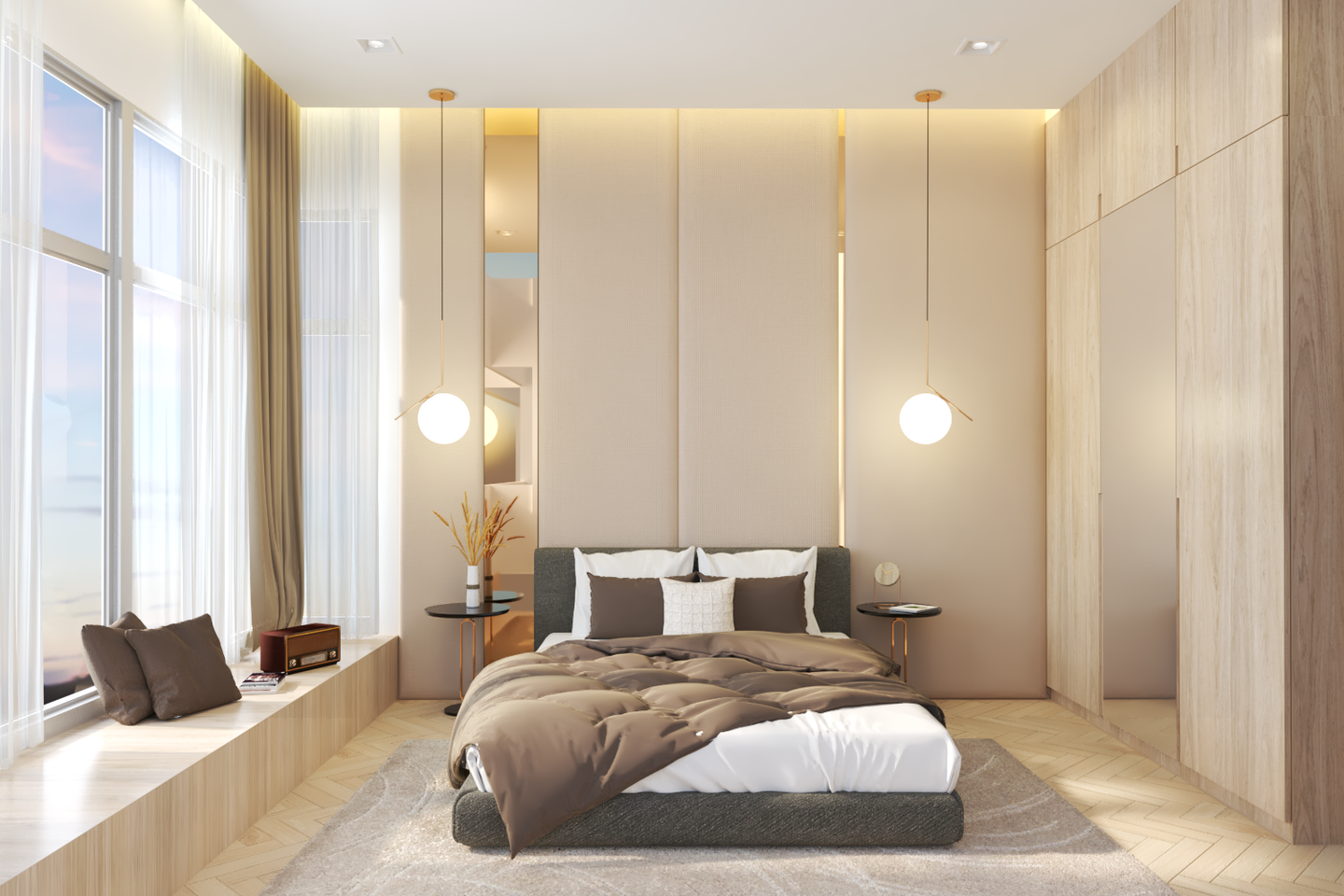 Cream and Gold Premium Bedroom - Livspace