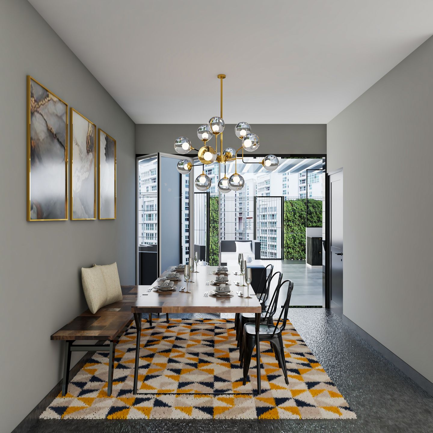 Six Seater Industrial Style Dining Hall Design Ideas For Rental Homes - Livspace