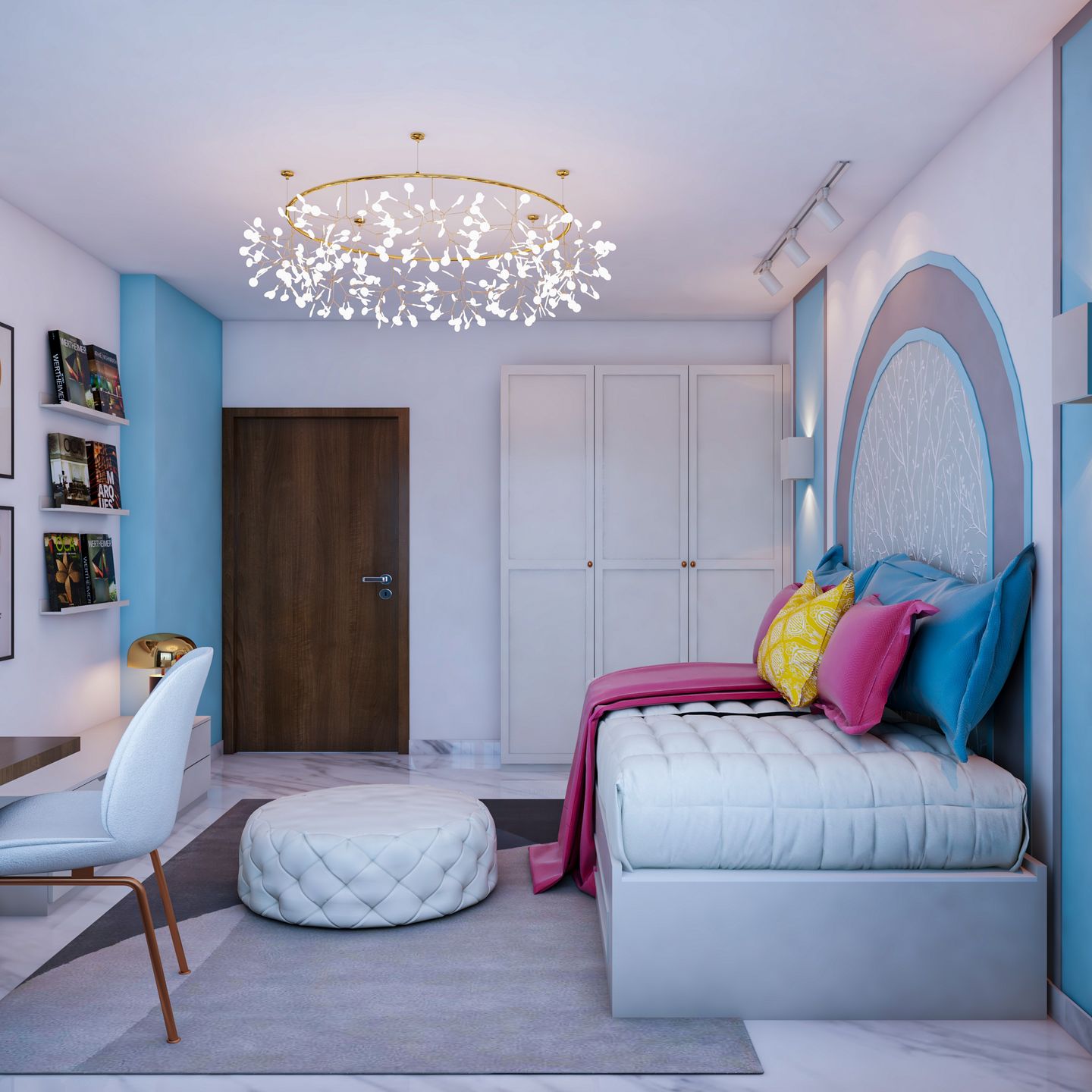 Spacious Frozen Blue Themed Kids Bedroom Design Ideas - Livspace