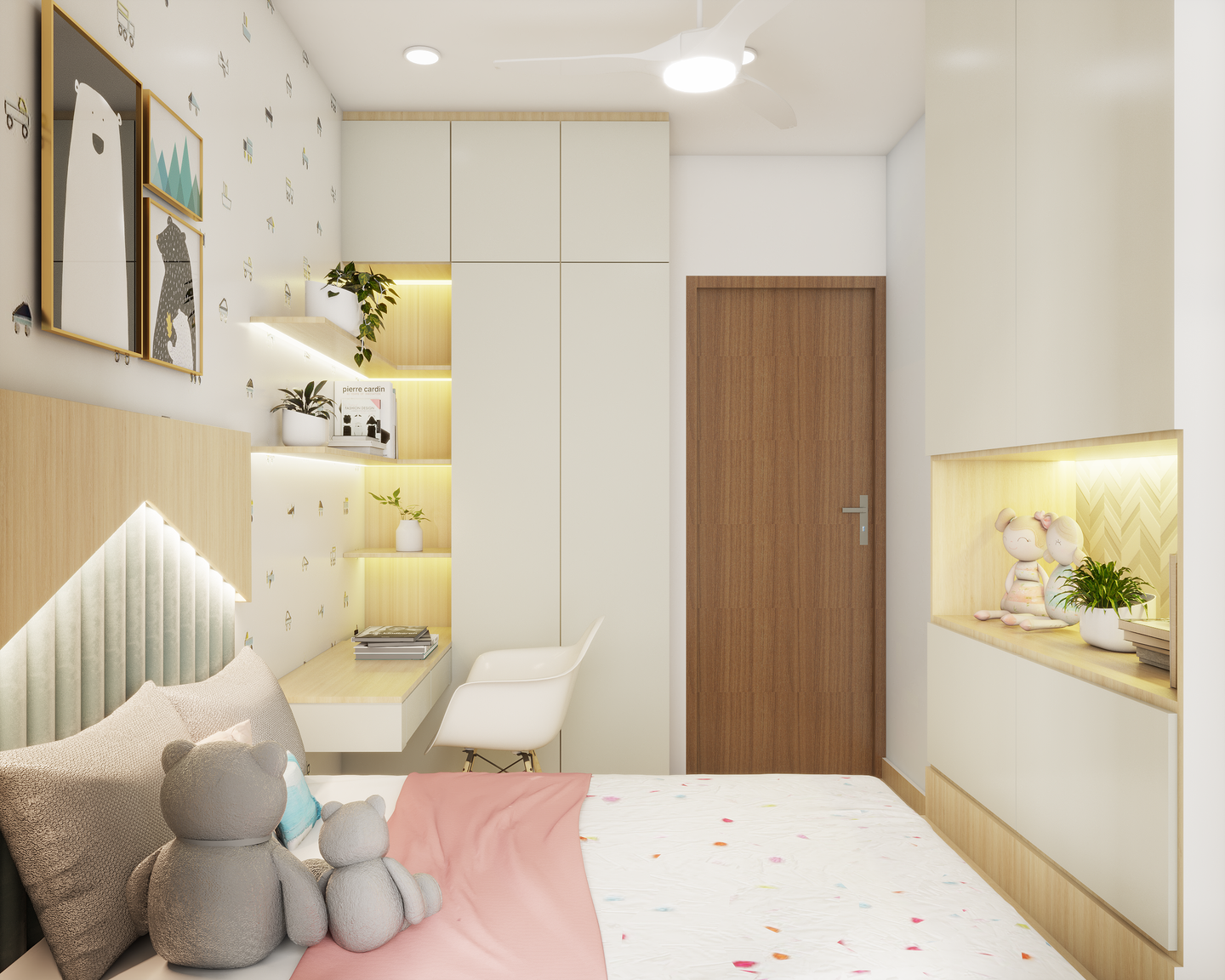 Compact Pastel Themed Kids Room Design - Livspace