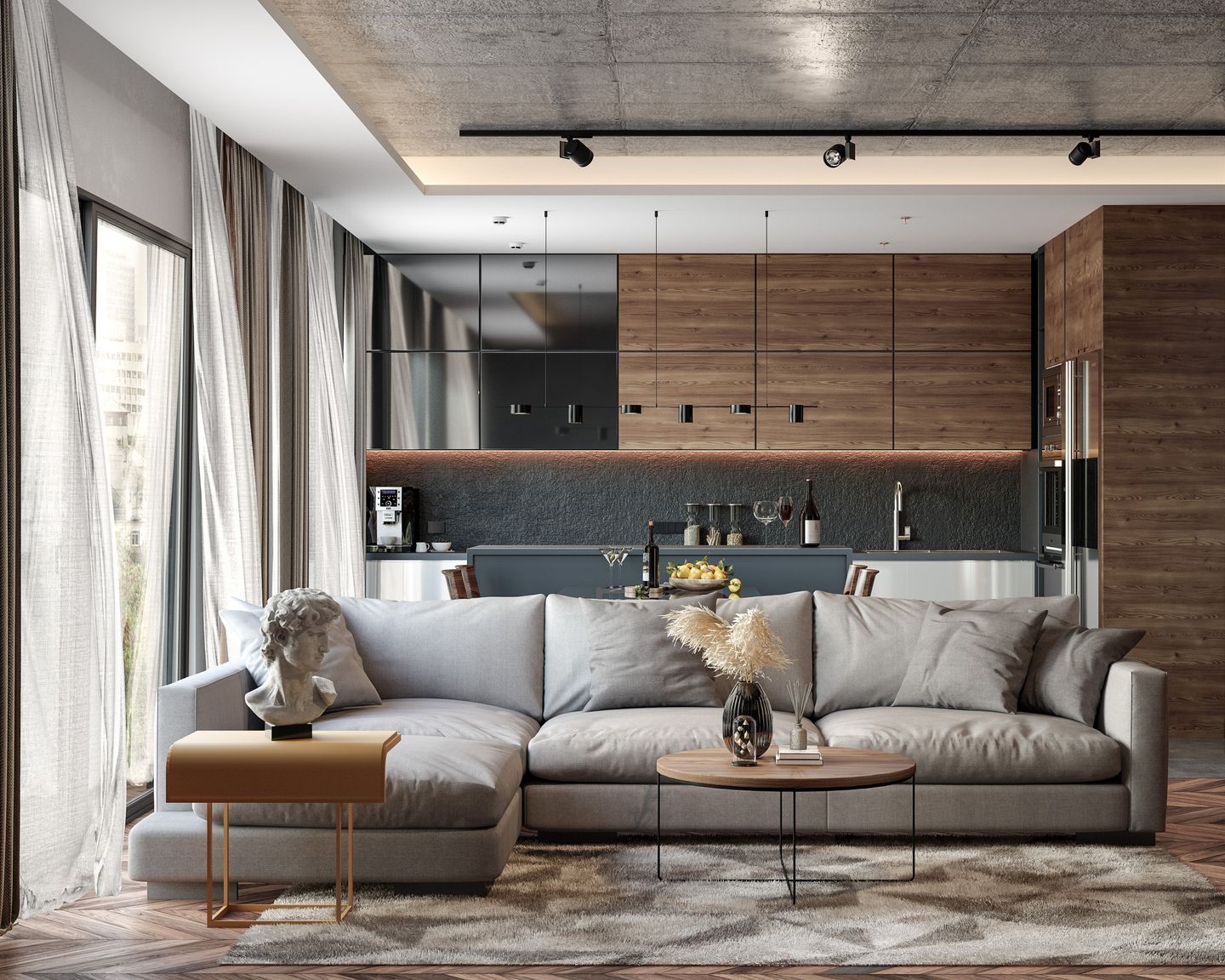 Modern Living Room with Track Lights - Livspace