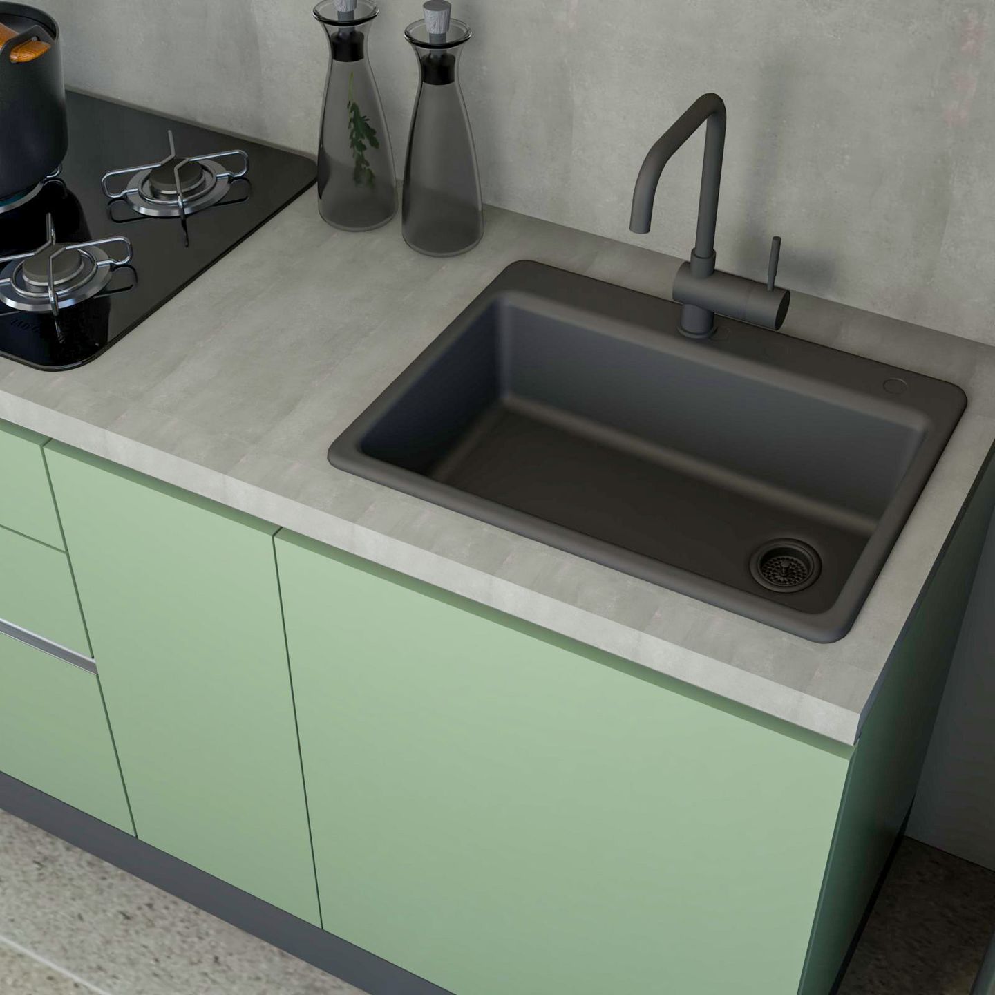 Sleek Kitchen Sink Design Black Quartz With Single Bowl Design Livspace