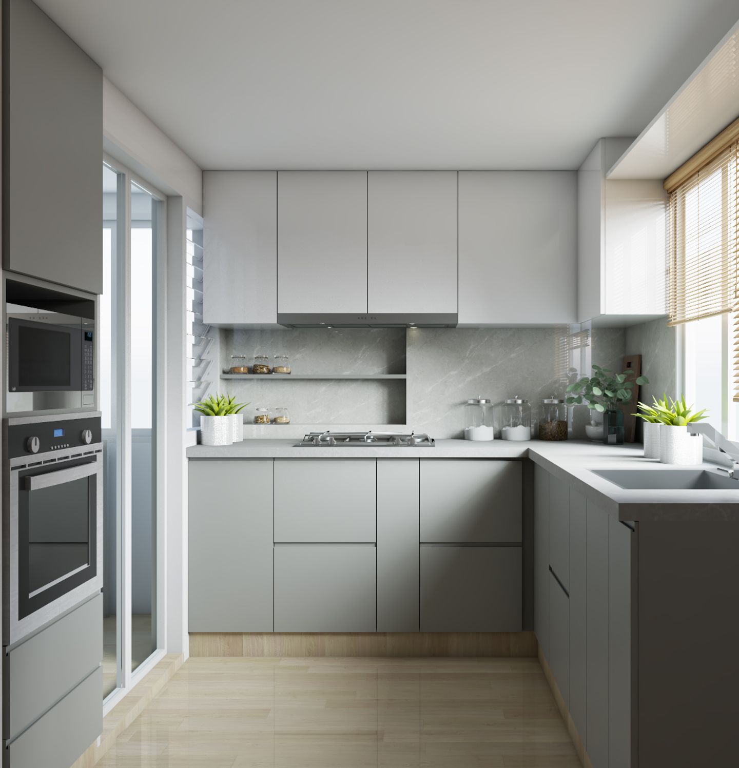 Bright And Compact Modular Kitchen With Built-In Appliances - Livspace