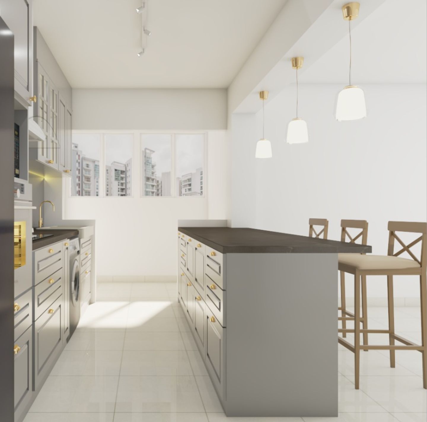Well lit Modern Kitchen With Storage - Livspace