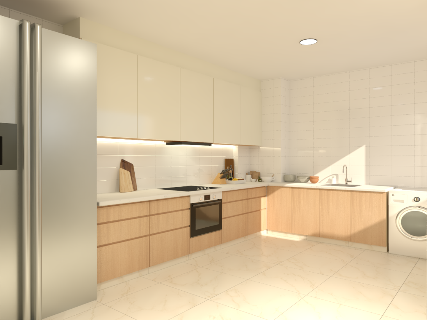 Modern Oak and White Kitchen Design - Livspace