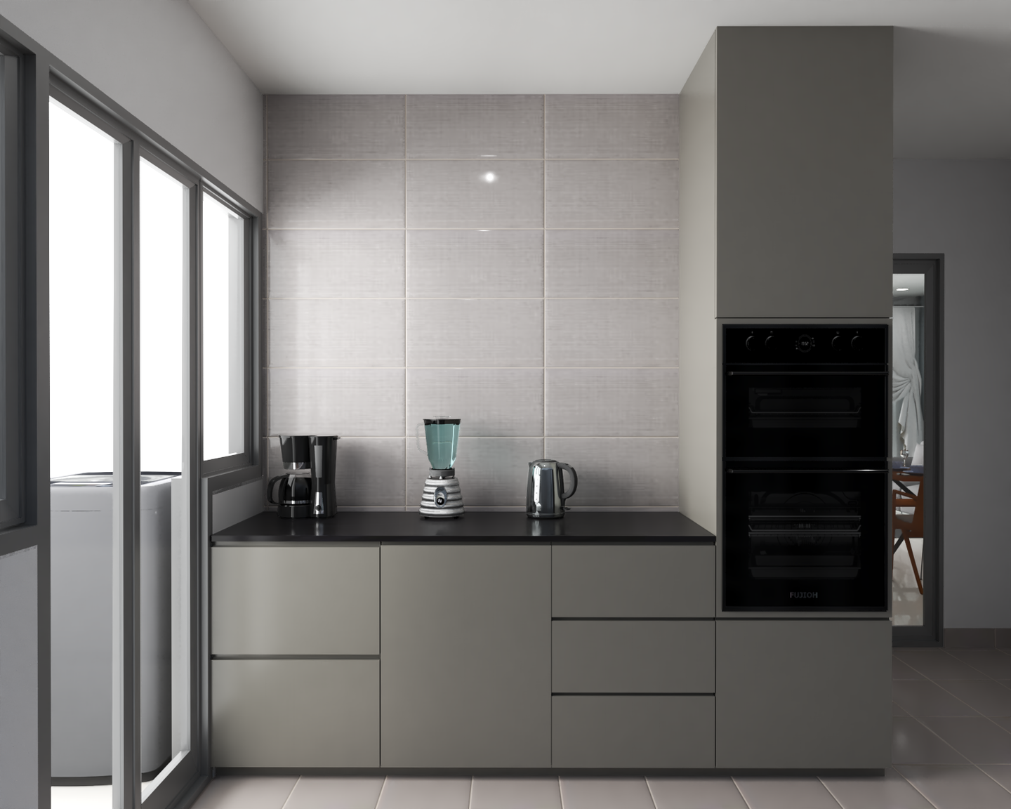Grey Themed Modern Kitchen - Livspace