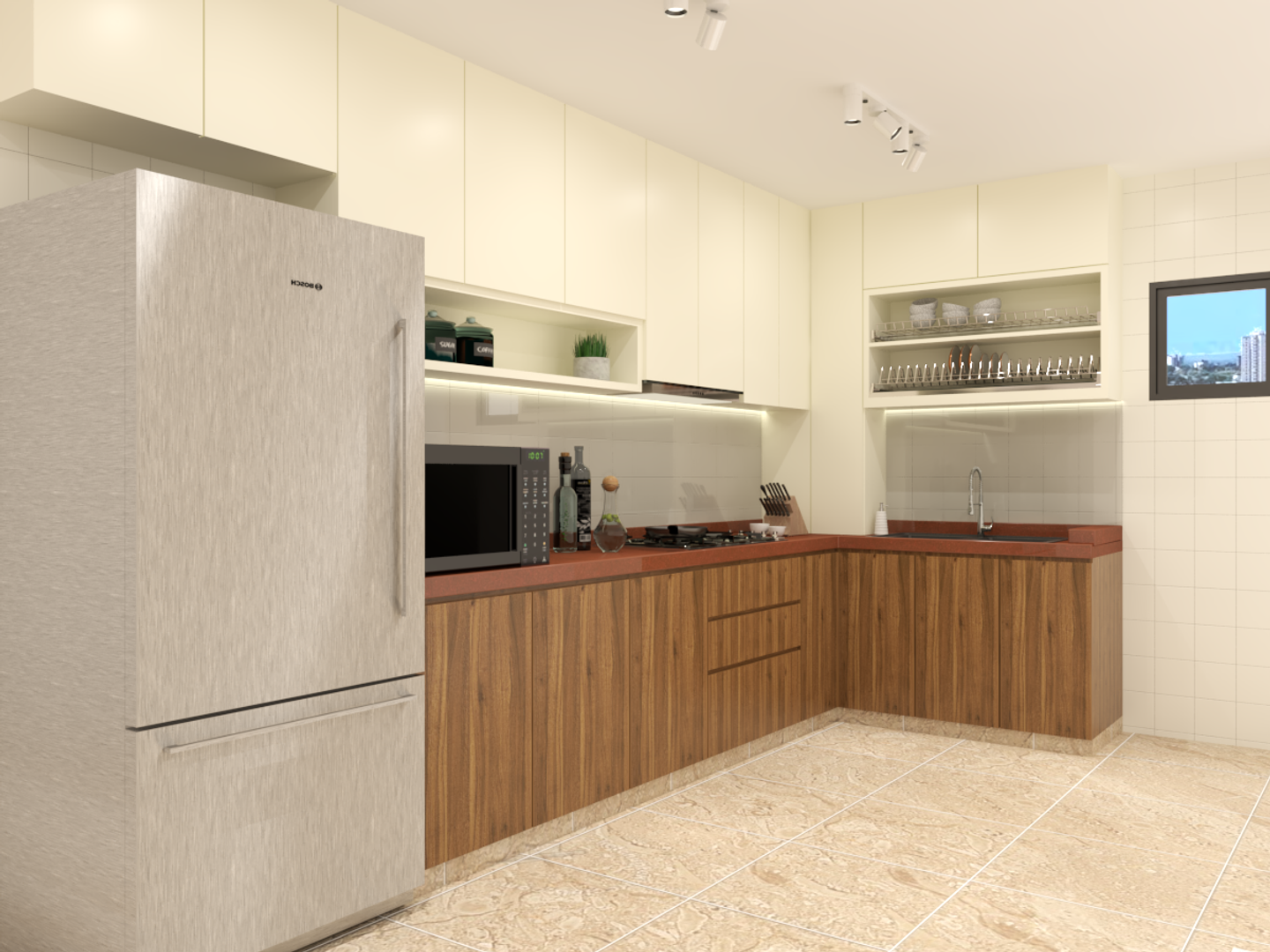 Open and Closed Cabinet Contemporary Kitchen Design - Livspace