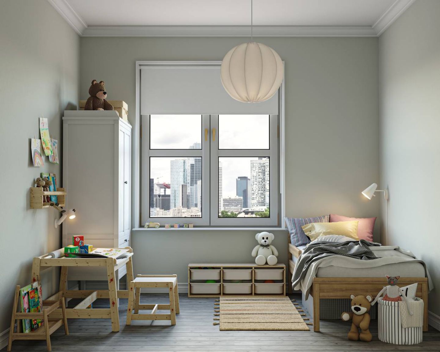 Wooden Kids Room Design With 2-Door Swing Wardrobe - Livspace