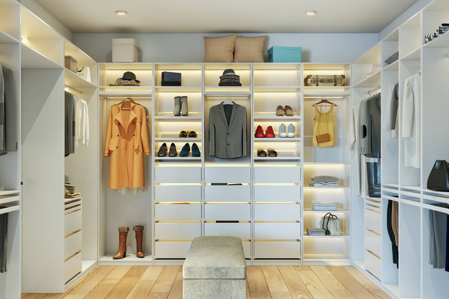 Walk In Wardrobe With Open Display For Fashion Accessories - Livspace