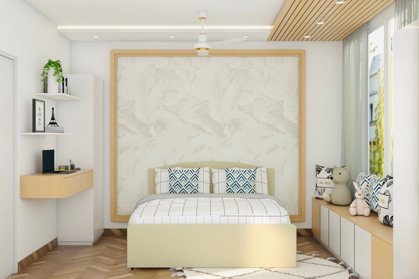 Single Layered Gypsum And Wood False Ceiling Design - Livspace