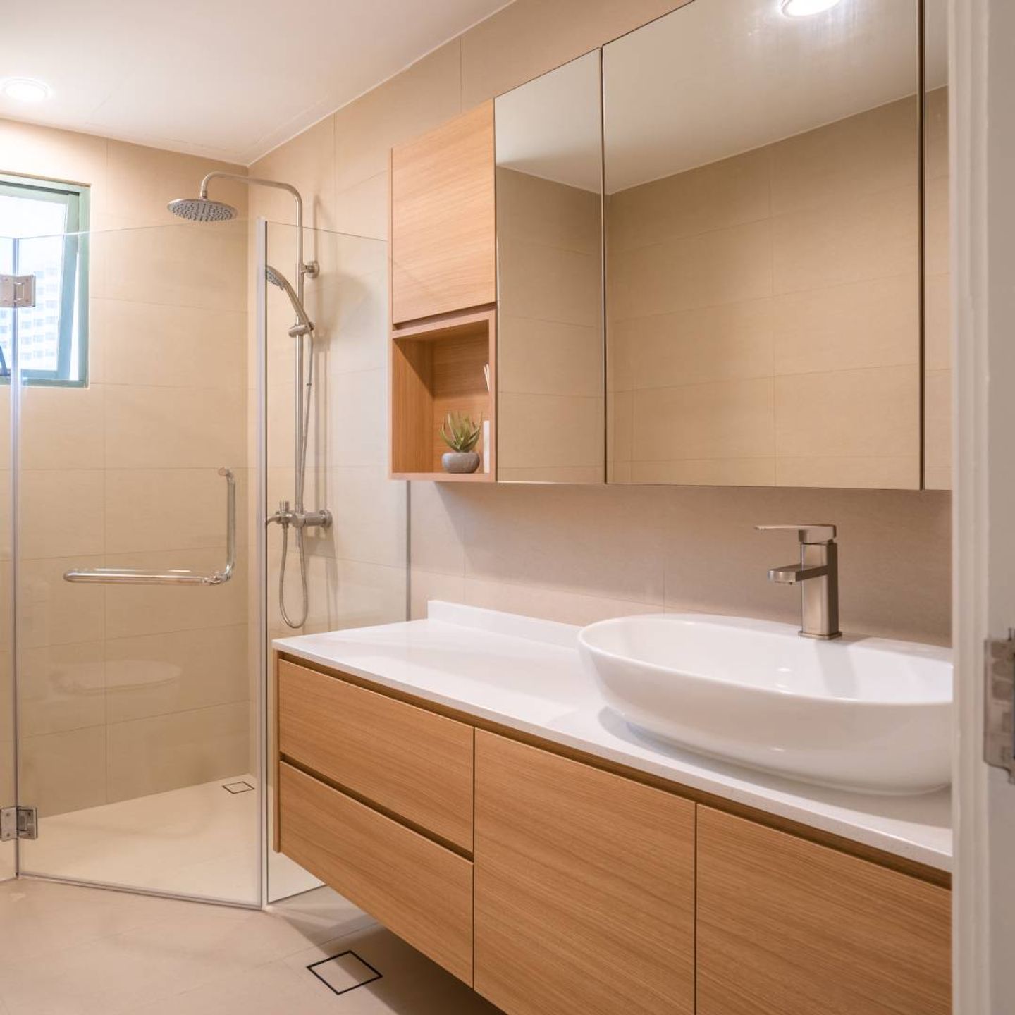 Brown And White Laminate Design For Bathroom Cabinets - Livspace