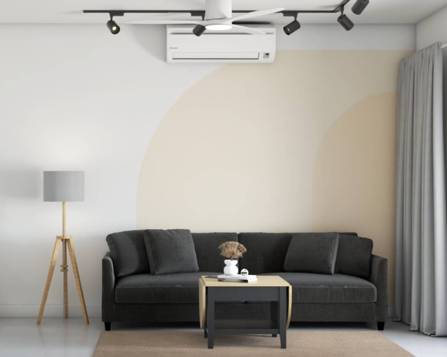 14 m² Living Room Design With Black 2-Seater Sofa - Livspace