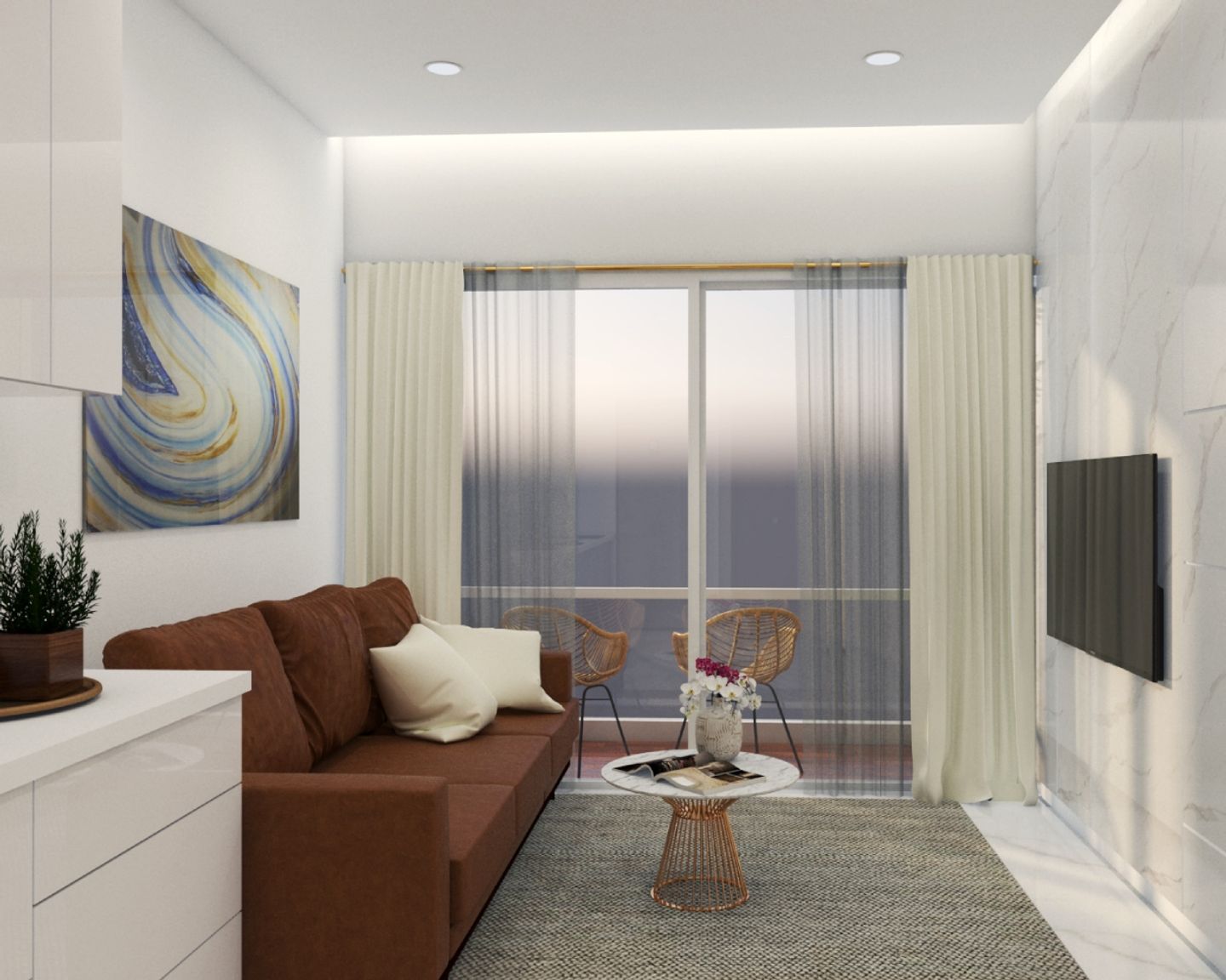 Modern White Marble Wall Design For Living Rooms - Livspace