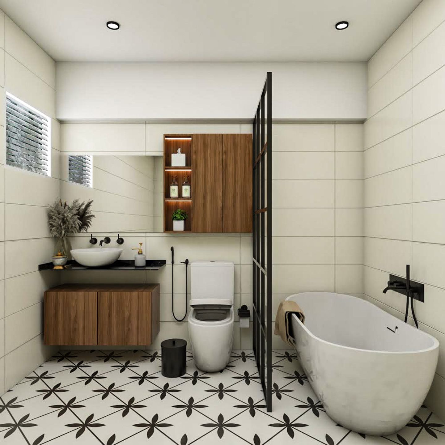 Toilet Floor Tiles With Black And White Moroccan Star Pattern - Livspace
