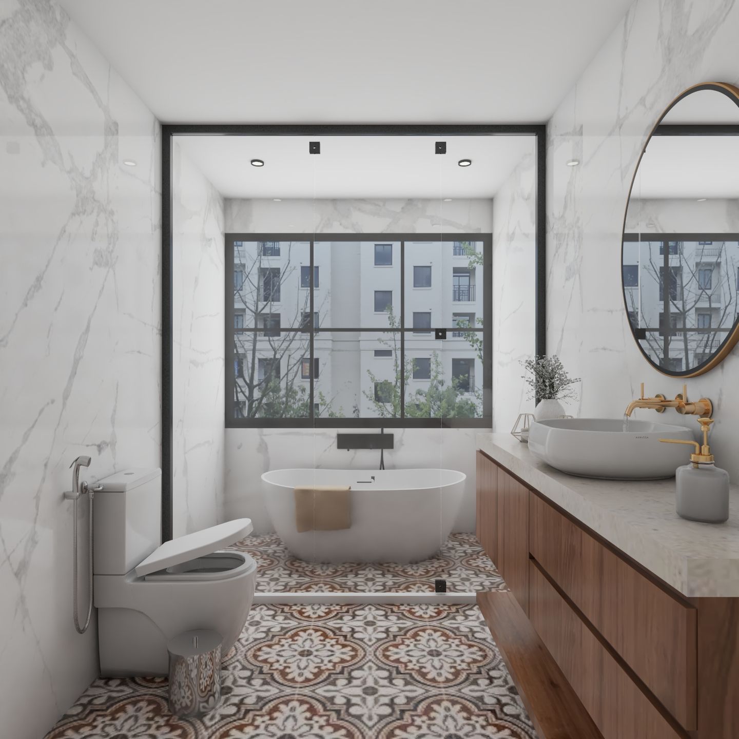 Bathroom Design With Multicoloured Tiles - Livspace