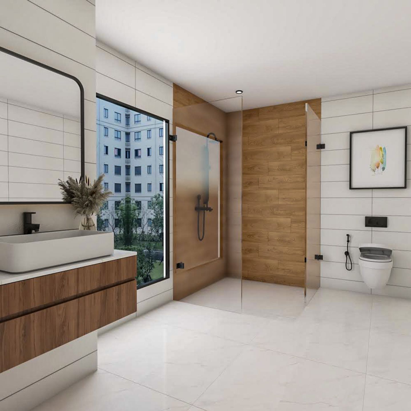 White And Grey Marble Bathroom Floor Tiles - Livspace