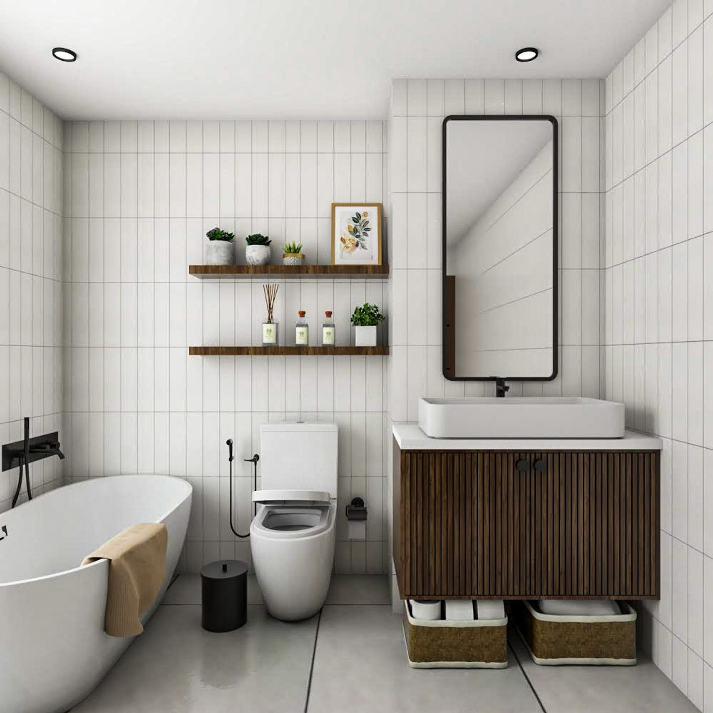 White Bathroom Design With Suede Laminates - Livspace