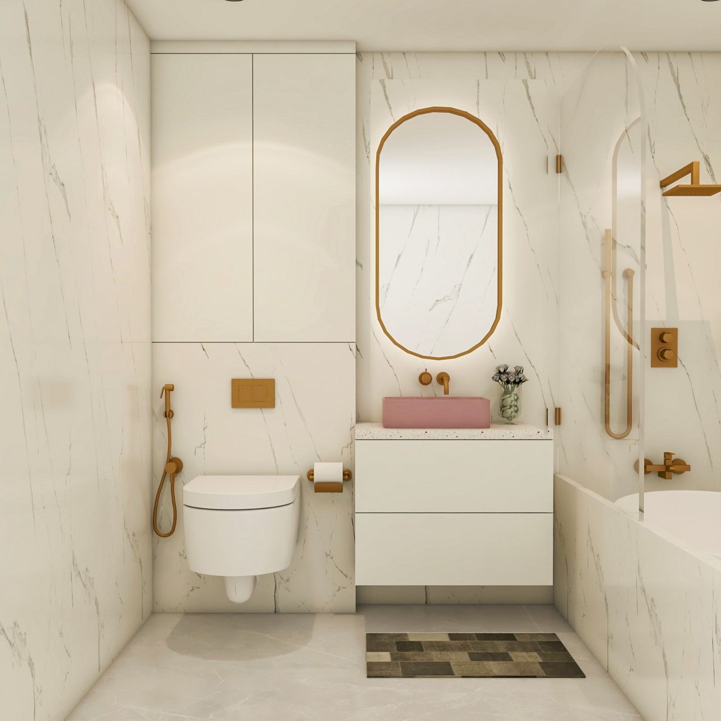 Minimal Bathroom Design With Oval Mirror Livspace