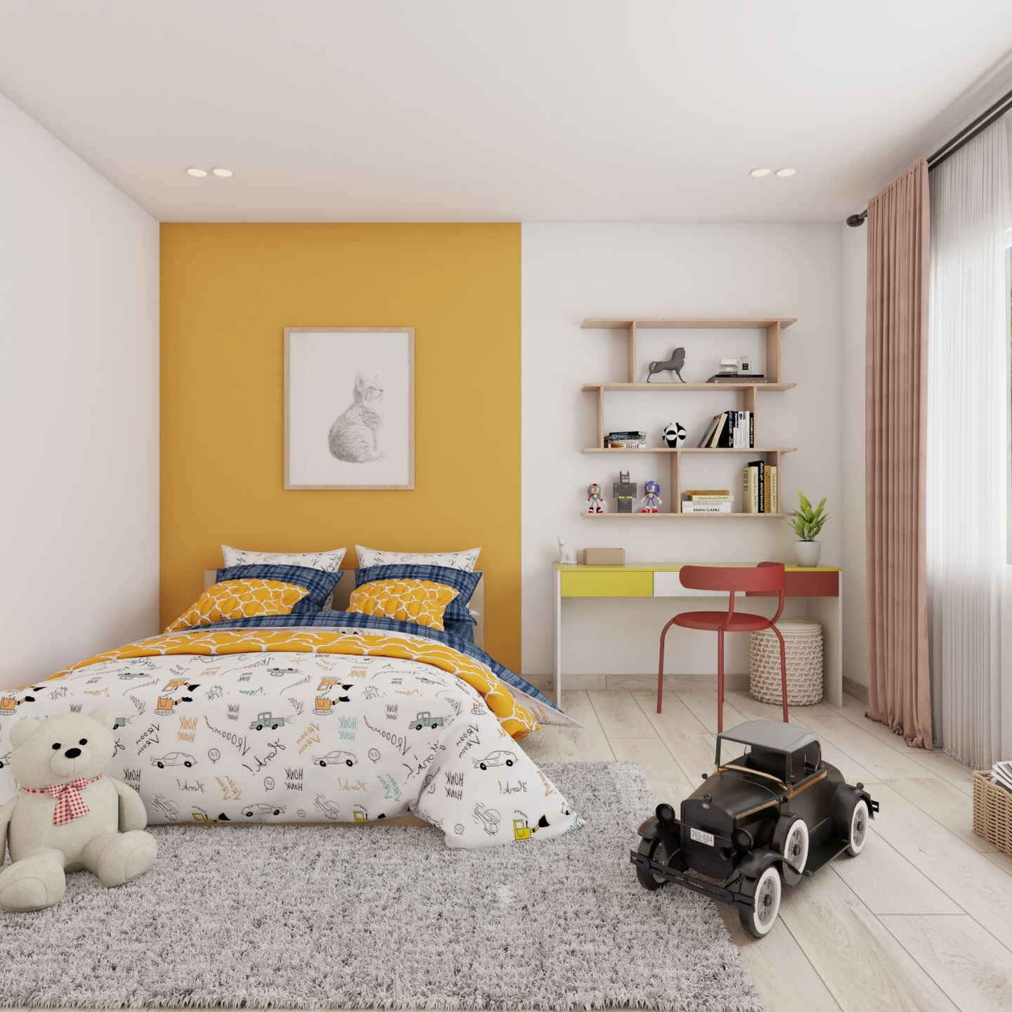 Yellow And White Kids Room Wall Paint - Livspace