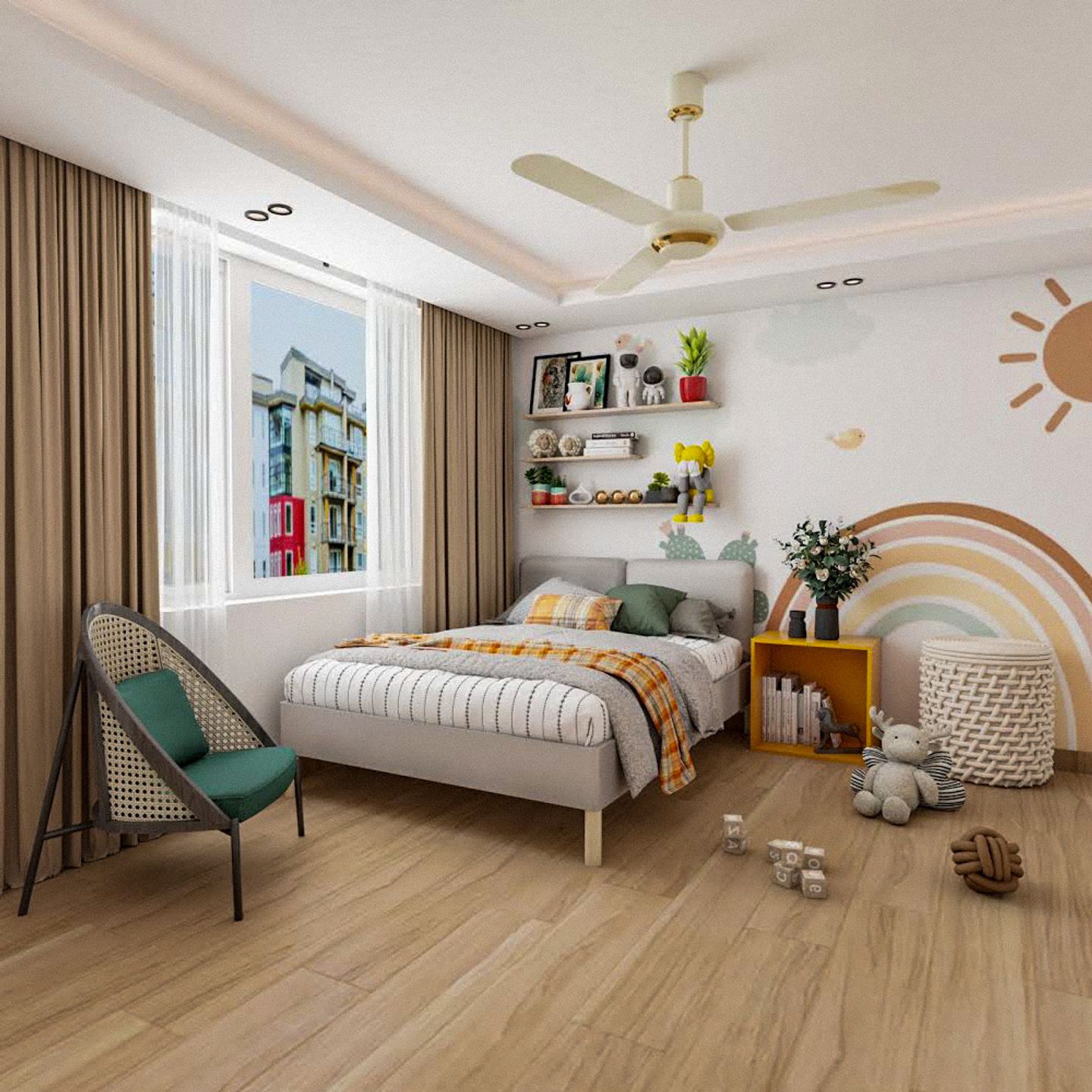 Peripheral Ceiling Design For Kids Bedroom - Livspace