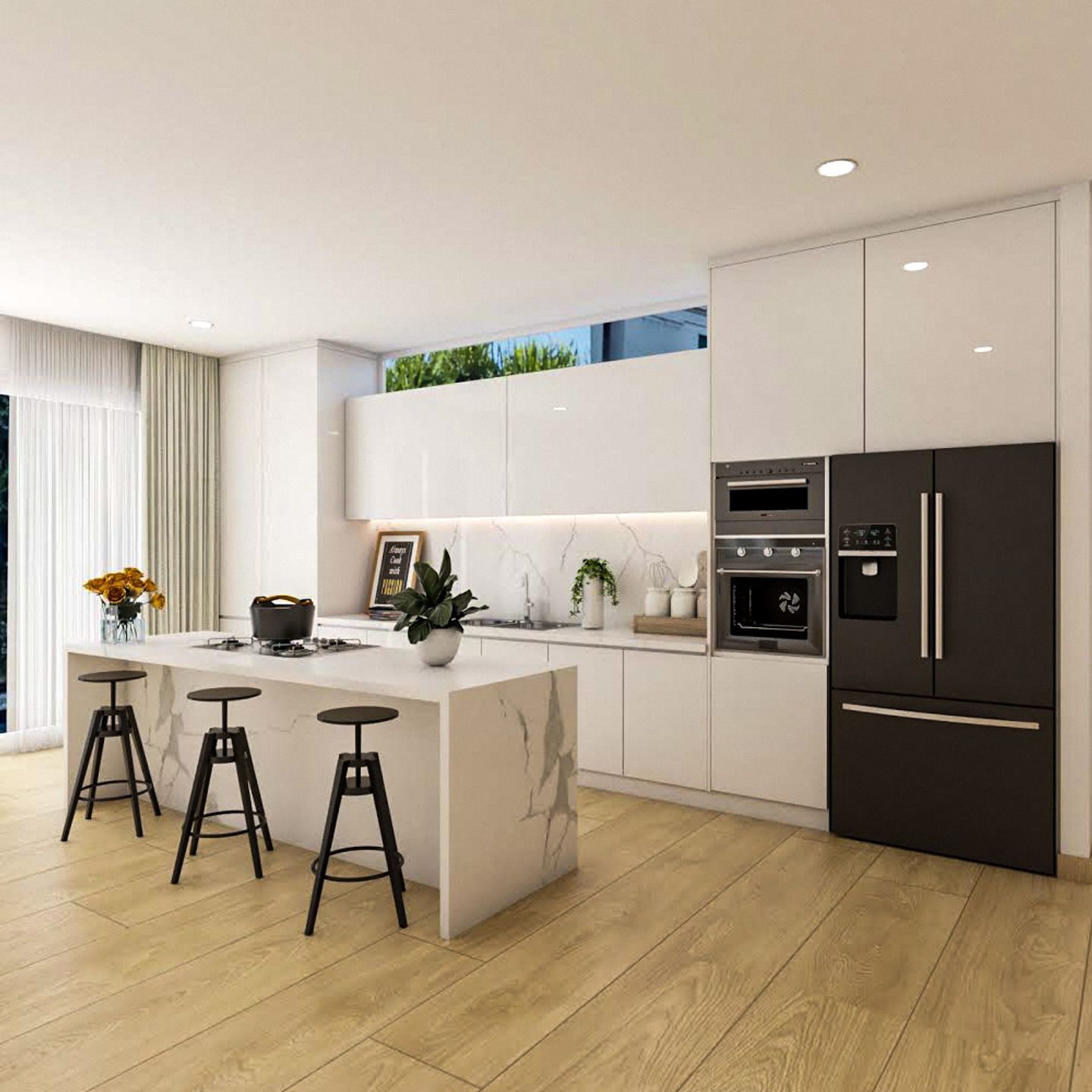 White Island Kitchen Design With Quartz Countertop - Livspace