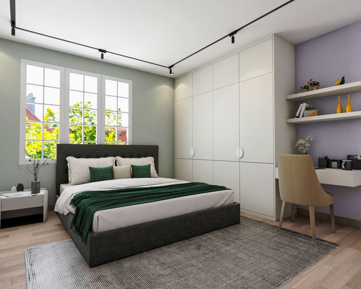 Modern Light Green And Lavender Solid Wall Paint Colours For Bedrooms - Livspace