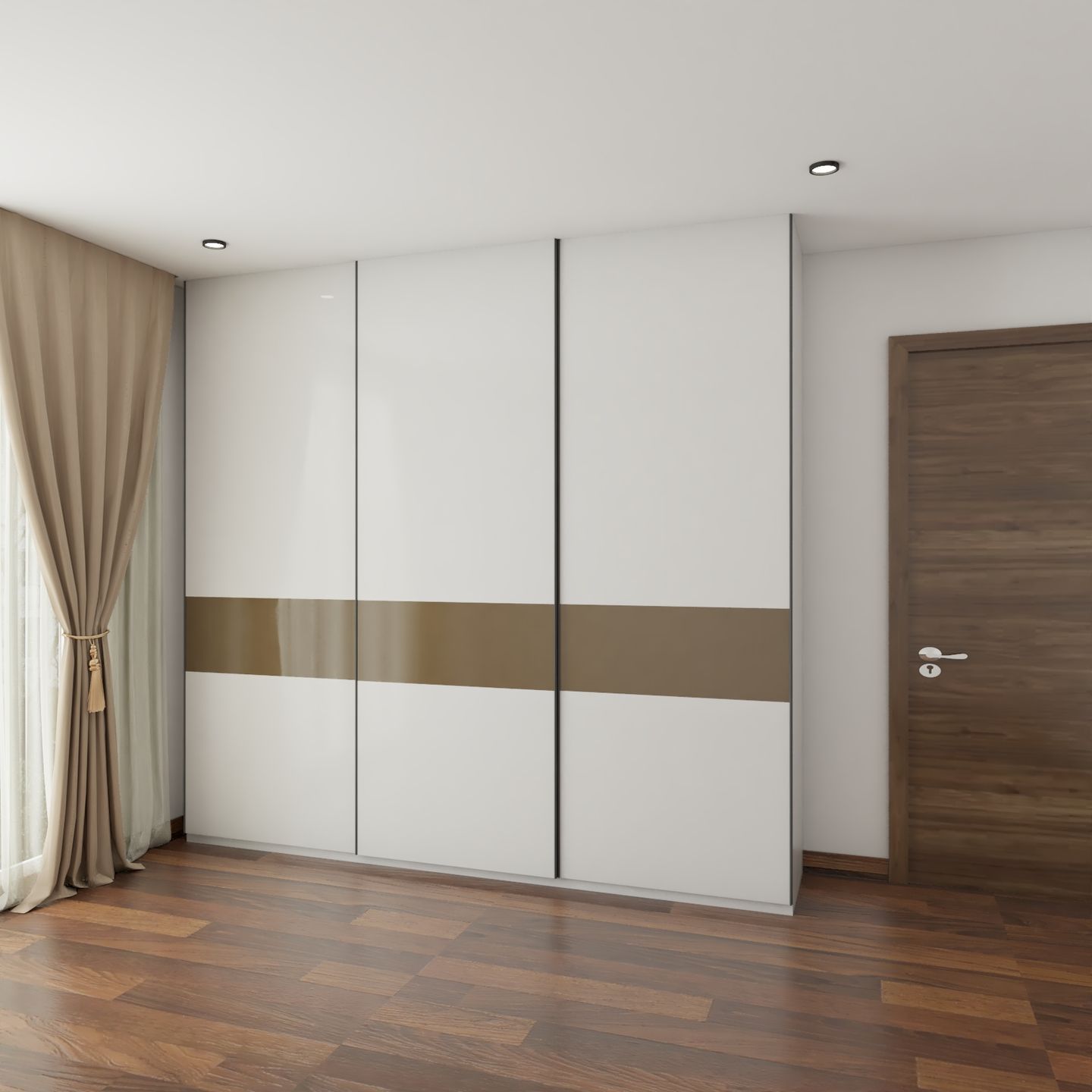 White And brown 3-Door Sliding Wardrobe Design - Livspace