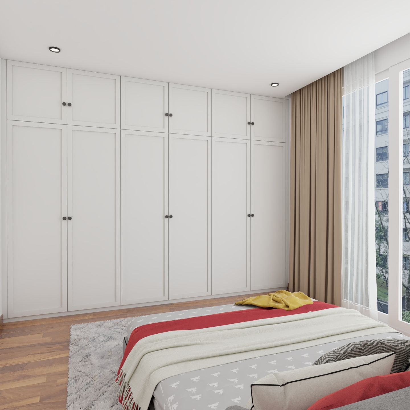 6-Door Swing Wardrobe Design In White With PU Finish - Livspace