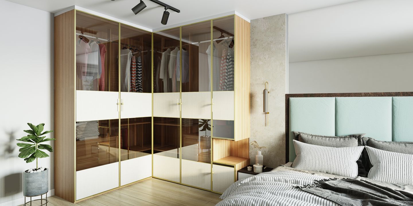 Spacious Wooden Flooring Master Bedroom With Chic Sliding Wardrobe