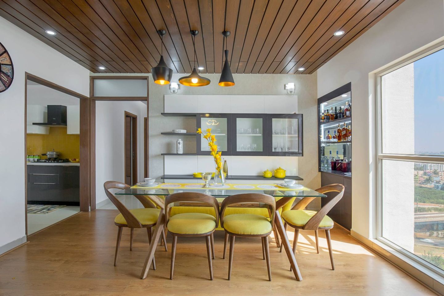 False Ceiling With Wooden Panels - Livspace