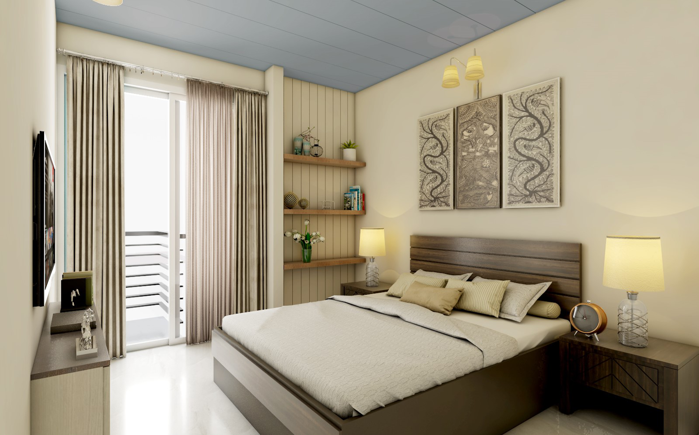 Contemporary Bedroom with Sliding Wardrobe - Livspace