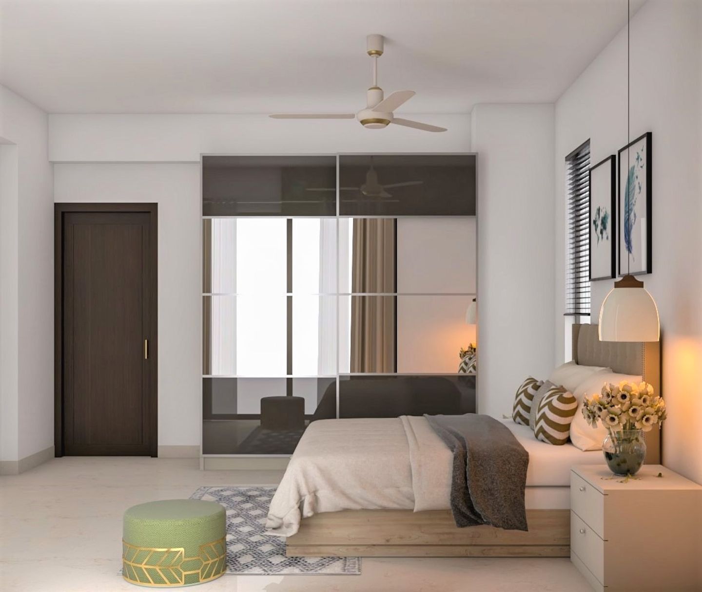 Spacious Master Bedroom with Sliding Wardrobes - Livspace