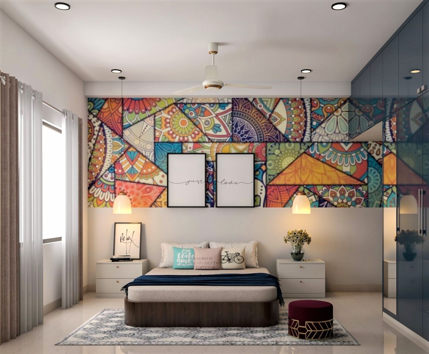 Vibrant Art Deco Bedroom - Livspace