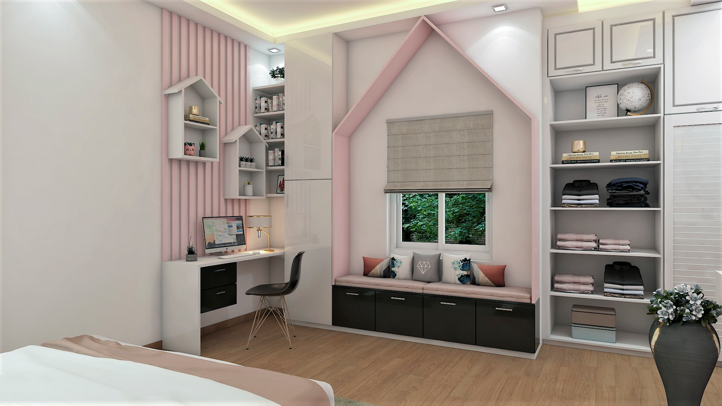 Pink Theme Bedroom with Hut Area - Livspace