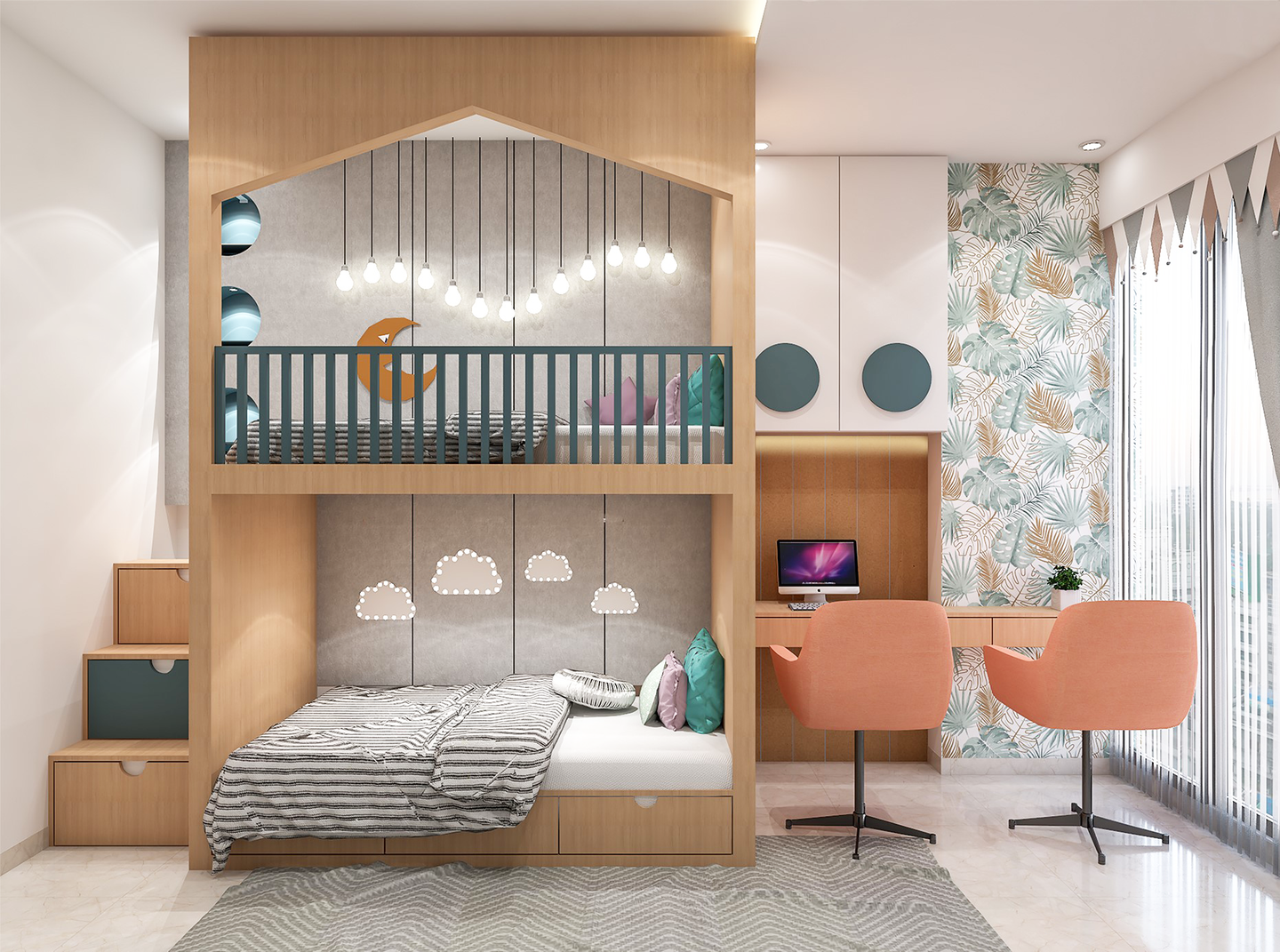 Dreamy Spacious Minimal Glam Kids’ Bedroom Livspace